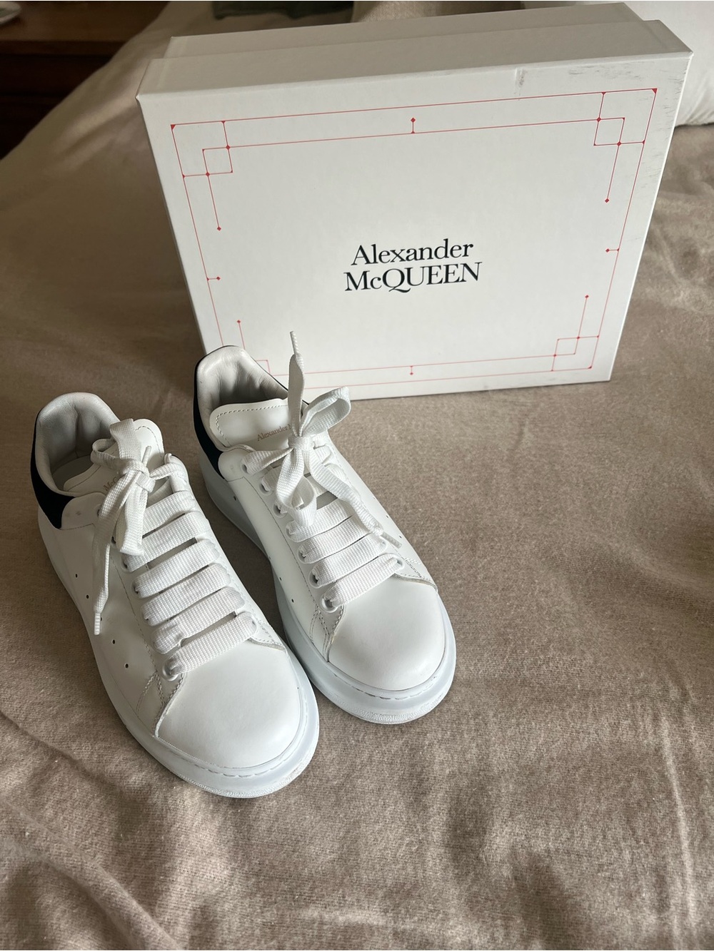 Alexander McQueen White Leather Sneakers with Black Heel
